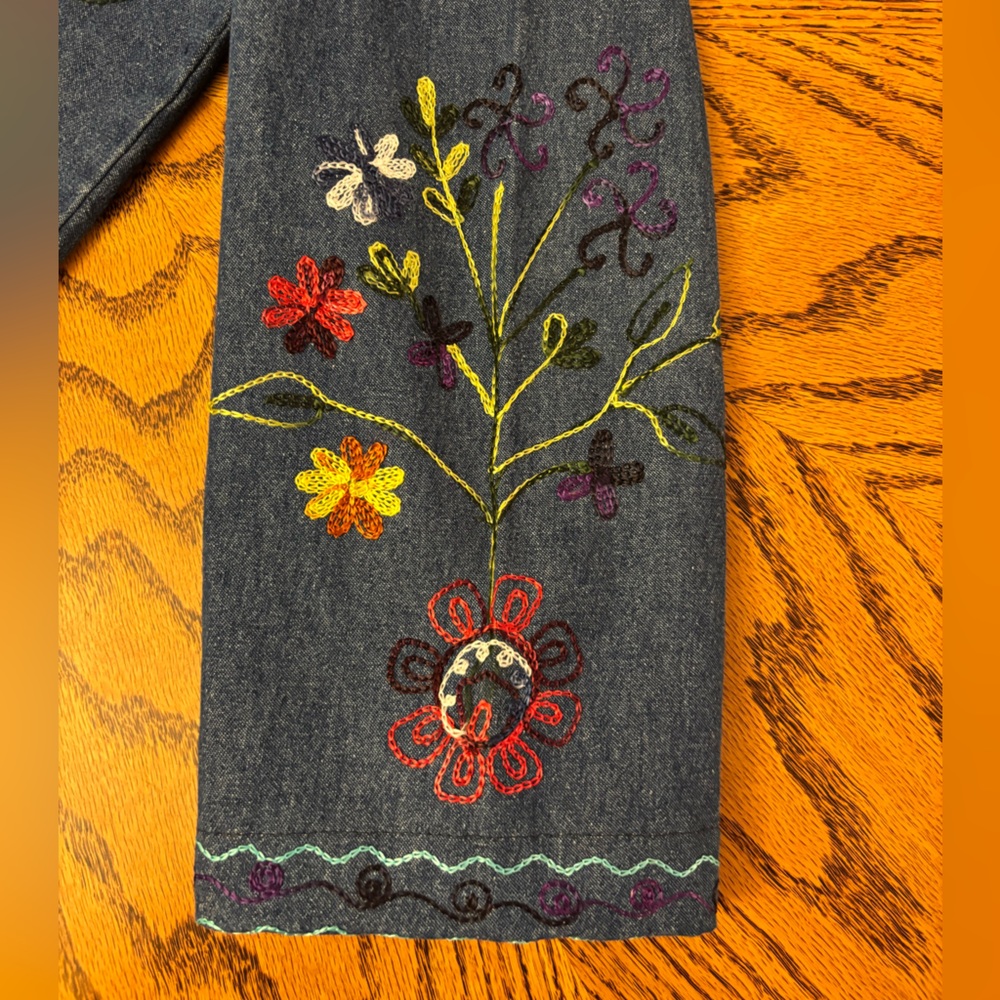 Embroidered Denim Jacket with Floral Design - Picture 8 of 12